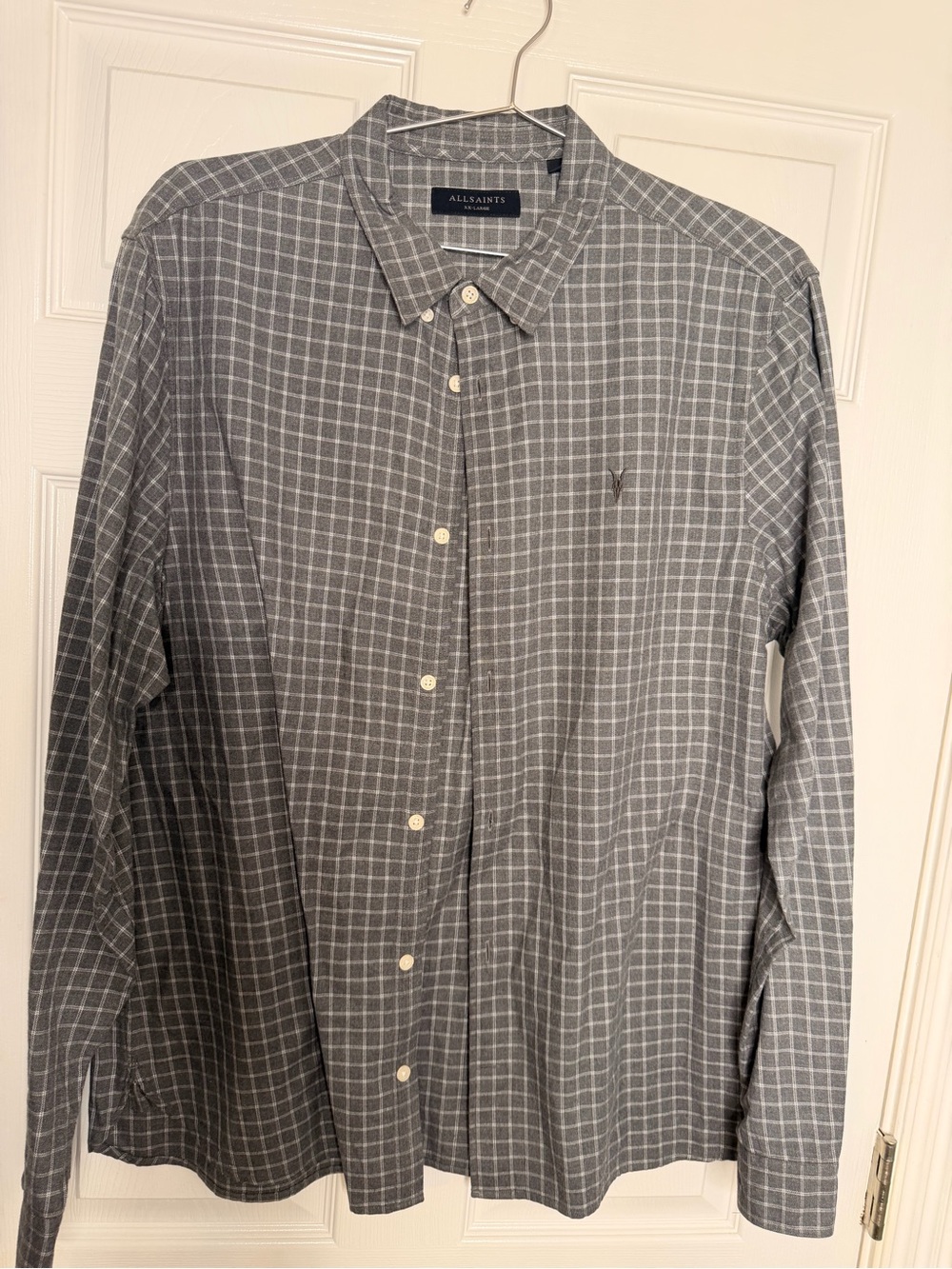 All Saints Men's Gray Check Long-Sleeve Button-Down Shirt